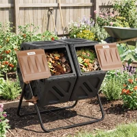 Outsunny Dual Chamber Compost Tumbler Bin, Outdoor Tumbling Composter with 24 Ventilation Openings and Steel Legs, 34.5 Gallon(m-9)