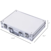 Soozier Poker Chip Set with Aluminum Case, 200 Striped Poker Chips, 2 Decks of Cards, 5 Dice, Dealer Button, Silver(m-3)