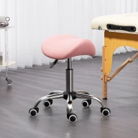 HOMCOM Cosmetic Stool 360° Rotate Height Adjustable Salon Massage Spa Chair Hydraulic Rolling Faux Leather Saddle Stool, Pink(m-8)