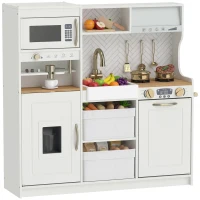 Qaba Play Kitchen, Kids Kitchen Playset with Coffee Machine, Ice Maker, Microwave, Oven, Storage, Gift for Toddlers 3+, White(m-13)