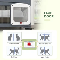PawHut Cat Condo Wooden Indoor Cat House on Wheels with Cat Flap Door Platforms Hammock Openable Top for 2 Cats, Light Grey(m-6)