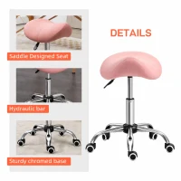 HOMCOM Cosmetic Stool 360° Rotate Height Adjustable Salon Massage Spa Chair Hydraulic Rolling Faux Leather Saddle Stool, Pink(m-6)