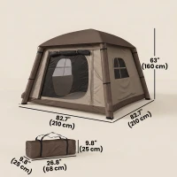 Outsunny Inflatable Camping Tent, 1-2 Person Glamping Tent with Hand Pump, Blow Up Tent with Doors, Carry Bag, Khaki and Brown(m-3)