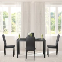 HOMCOM 5-Piece Rectangular Glass Kitchen Table and Chairs with Metal Frame and Faux Leather Upholstery for Dining Room, Black(m-13)