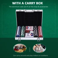 Soozier Poker Chip Set with Aluminum Case, 200 Striped Poker Chips, 2 Decks of Cards, 5 Dice, Dealer Button, Silver(m-4)