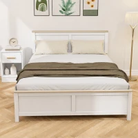 HOMCOM Queen Bed Frame with Headboard, Modern Platform Bed Frame with Wooden Slats, No Box Spring Needed, Easy Assembly, White(m-2)