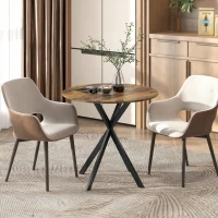 HOMCOM 31.5" Small Round Dining Table for 2, Industrial Kitchen Table with Cross Steel Legs for Dining Room, Rustic Brown(m-9)