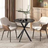 HOMCOM 31.5" Small Round Dining Table for 2, Industrial Kitchen Table with Cross Steel Legs for Dining Room, Distressed Black(m-9)