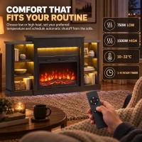 HOMCOM 55" Fireplace TV Stand for TVs up to 65", Entertainment Center TV Console, RGB LED Strips, 6 Shelves, Black Wood Grain(m-7)