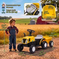 Qaba 2 in 1 Kids Ride On Tractor, 6V Electric Vehicle with Detachable Trailer, Music, Horn, Lights for Ages 1-3 Years, Yellow(m-3)