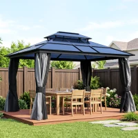 Outsunny 10' x 12' Hardtop Gazebo Canopy with Polycarbonate Roof, Aluminum Frame, Light Gray(m-10)