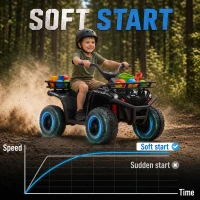 Qaba 12V Kids ATV, Electric Ride On Quad with Dual Motors, Soft Start, Battery Display, Music, Lights for 3-8 Years, Black(m-6)