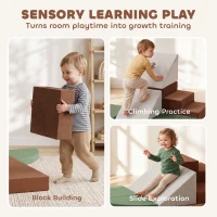 Qaba Foam Climbing Blocks, 8PCS Climbing Toys, Velvet Fabric, Foam, Non-Slip, Kids Soft Play Set for Crawling, Ages 1+, Brown(m-5)