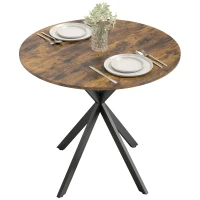 HOMCOM 31.5" Small Round Dining Table for 2, Industrial Kitchen Table with Cross Steel Legs for Dining Room, Rustic Brown(m-10)