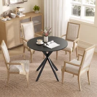 HOMCOM 31.5" Small Round Dining Table for 2, Industrial Kitchen Table with Cross Steel Legs for Dining Room, Distressed Black(m-7)