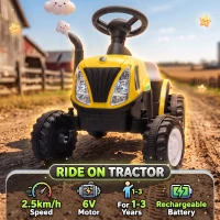 Qaba 2 in 1 Kids Ride On Tractor, 6V Electric Vehicle with Detachable Trailer, Music, Horn, Lights for Ages 1-3 Years, Yellow(m-4)