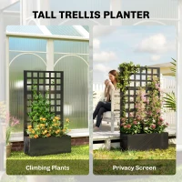 Outsunny Galvanized Raised Garden Bed Planter Box with Trellis for Climbing Plants, Vegetable, Vines, 24" x 9" x 44.5", Black(m-5)