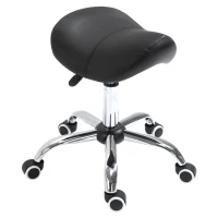 HOMCOM Adjustable Hydraulic Rolling Salon Stool Swivel Saddle Chair Spa Beauty Seat PU Leather,  Black(m-10)
