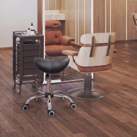 HOMCOM Adjustable Hydraulic Rolling Salon Stool Swivel Saddle Chair Spa Beauty Seat PU Leather,  Black(m-1)