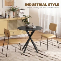 HOMCOM 31.5" Small Round Dining Table for 2, Industrial Kitchen Table with Cross Steel Legs for Dining Room, Distressed Black(m-5)