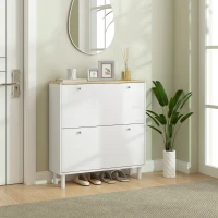 HOMCOM 2 Drawers Shoe Storage Cabinet with Adjustable Shelves for 16 Pairs of Shoes, White(m-10)