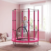 Qaba 55" Toddler Trampoline with Safety Enclosure Net, for Indoor Use, Ages 3-6 Years, Pink(m-1)