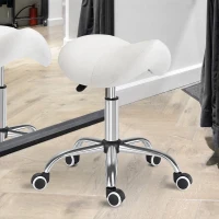 HOMCOM Ergonomic Saddle Stool with Wheels, Adjustable PU Leather Saddle Chair, 360° Swivel, No Back Pain, Cream White(m-1)