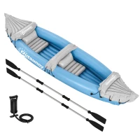 Outsunny 2-Person Inflatable Kayak, Foldable Inflatable Fishing Boat Canoe Set With Air Pump, Aluminum Oars, Blue(m-9)