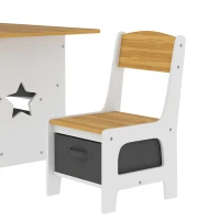 Qaba 3 Piece Kids Table and Chair Set with 6 Removable Drawers, for Classroom, Living Room, Bedroom, Nursery, Natural(m-9)
