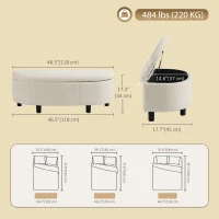 HOMCOM Chenille Fabric Semi-Round Ottoman with Hydraulic Lift-Top Storage, 484 lbs Capacity, Footstool, Cream White(m-3)