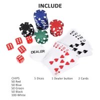 Soozier Poker Chip Set with Aluminum Case, 200 Striped Poker Chips, 2 Decks of Cards, 5 Dice, Dealer Button, Silver(m-5)