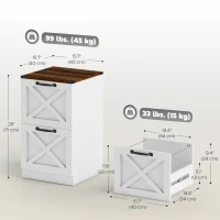 HOMCOM Vertical Storage Drawers Farmhouse X Pattern Printer Stand Fits Letter Files 2 Drawers White(m-3)