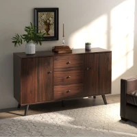 HOMCOM Kitchen Storage Sideboard, Buffet Cabinet with 2 Cupboard, 3 Drawers and Adjustable Shelves for Living Room Rustic Brown(m-13)
