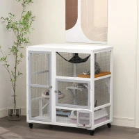PawHut Cat House, Indoor Cat Enclosure on Wheels with Openable Top, 39", White(m-2)