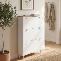 HOMCOM Shoe Storage with 3 Flip Drawers and Adjustable Shelves, Entryway Shoe Storage Cabinet for 24 Pairs of Shoes, White(m-12)