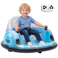 Qaba 12V Bumper Car for Toddlers, Ride On Car with 360 Degree Remote Control, Lights Music Horn, for 1.5-5 Years, Light Blue(m-11)
