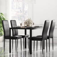 HOMCOM 5-Piece Rectangular Glass Kitchen Table and Chairs with Metal Frame and Faux Leather Upholstery for Dining Room, Black