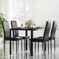 HOMCOM 5-Piece Rectangular Glass Kitchen Table and Chairs with Metal Frame and Faux Leather Upholstery for Dining Room, Black(m-1)