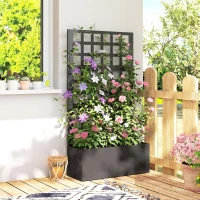 Outsunny Galvanized Raised Garden Bed Planter Box with Trellis for Climbing Plants, Vegetable, Vines, 24" x 9" x 44.5", Black(m-10)