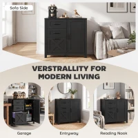 HOMCOM Filing Cabinet with 3 Drawers Printer Stand Adjustable Shelf Door Cabinet Black(m-7)