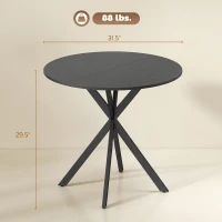 HOMCOM 31.5" Small Round Dining Table for 2, Industrial Kitchen Table with Cross Steel Legs for Dining Room, Distressed Black(m-3)