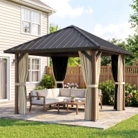 Outsunny 10' x 10' Hardtop Gazebo with Galvanized Steel Roof, Permanent Garden Gazebo with Netting and Curtains(m-1)