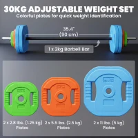 Soozier 66lbs Adjustable Barbell Weight Set, Barbell Bar with Weight Plates, Non-slip Handle, Multicolour(m-4)