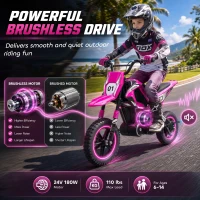 Qaba 24V Kids Electric Motorcycle with 180W Brushless Motor, Suspension, Soft Start, 12" Rubber Tires for 6+ Years, Pink(m-4)