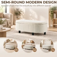 HOMCOM Chenille Fabric Semi-Round Ottoman with Hydraulic Lift-Top Storage, 484 lbs Capacity, Footstool, Cream White(m-4)