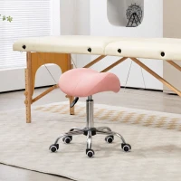 HOMCOM Cosmetic Stool 360° Rotate Height Adjustable Salon Massage Spa Chair Hydraulic Rolling Faux Leather Saddle Stool, Pink(m-1)