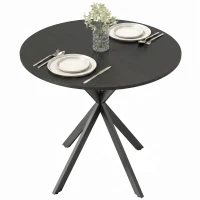 HOMCOM 31.5" Small Round Dining Table for 2, Industrial Kitchen Table with Cross Steel Legs for Dining Room, Distressed Black(m-1)