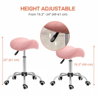 HOMCOM Cosmetic Stool 360° Rotate Height Adjustable Salon Massage Spa Chair Hydraulic Rolling Faux Leather Saddle Stool, Pink(m-4)