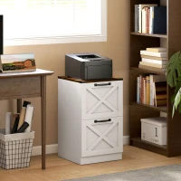 HOMCOM Vertical Storage Drawers Farmhouse X Pattern Printer Stand Fits Letter Files 2 Drawers White(m-2)