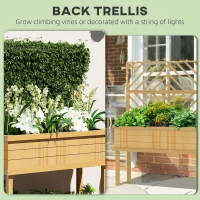 Outsunny Elevated Wood Raised Bed with Trellis for Climbing Vines, Raised Garden Bed with Legs and Drainage Holes, Natural Wood(m-4)